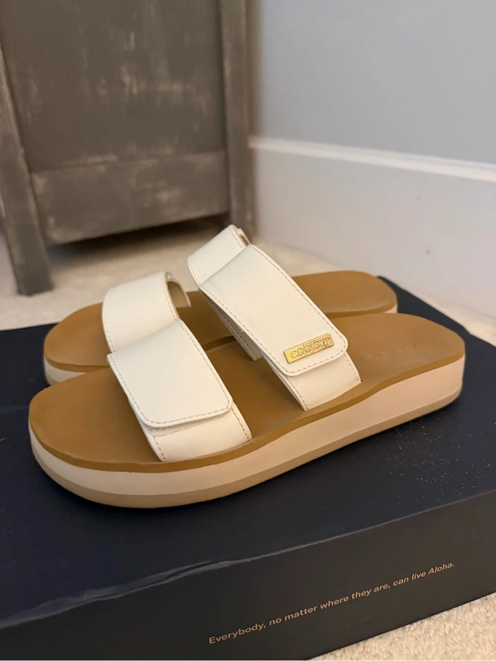 Cobian Cream Double-Strap Platform Slide Sandals